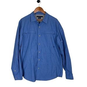 ExOfficio Technical Mens XL Blue Button Up Shirt‎ Outdoors Vented Travel Hiking